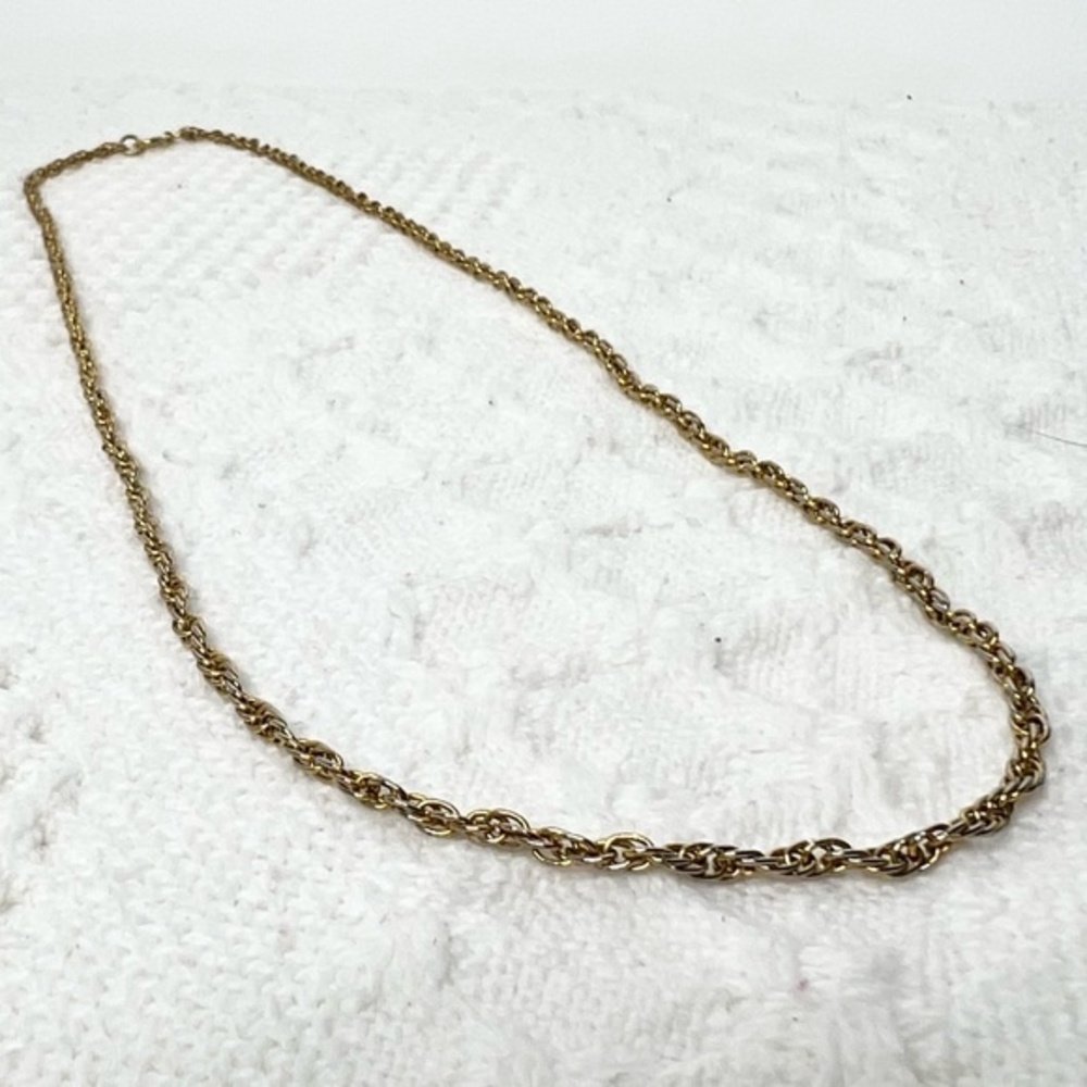 Vintage Gold Tone Twist Rope Chain 24" Matinee Length Layering Necklace
